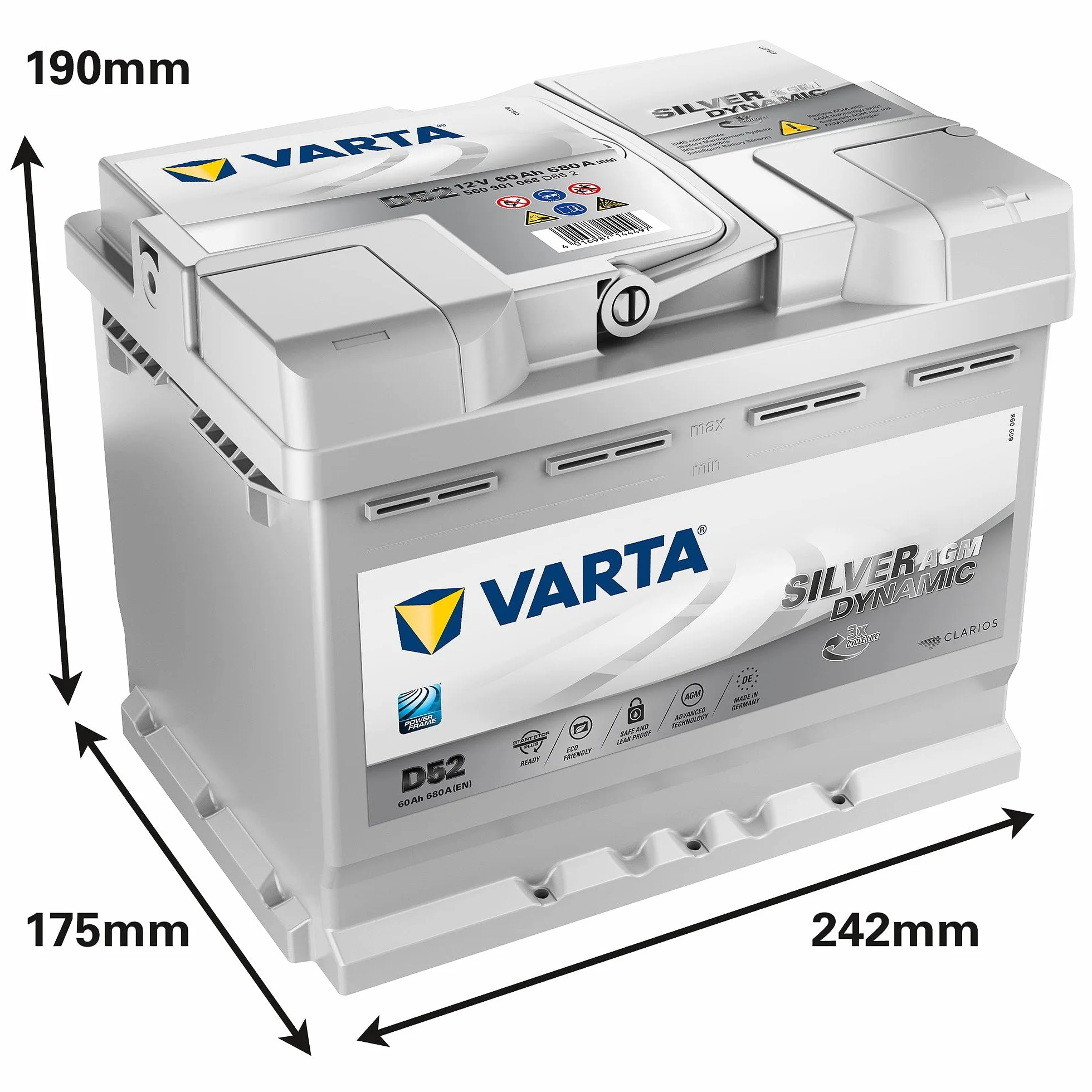 Varta 560901068D852 D52 AGM, Argento