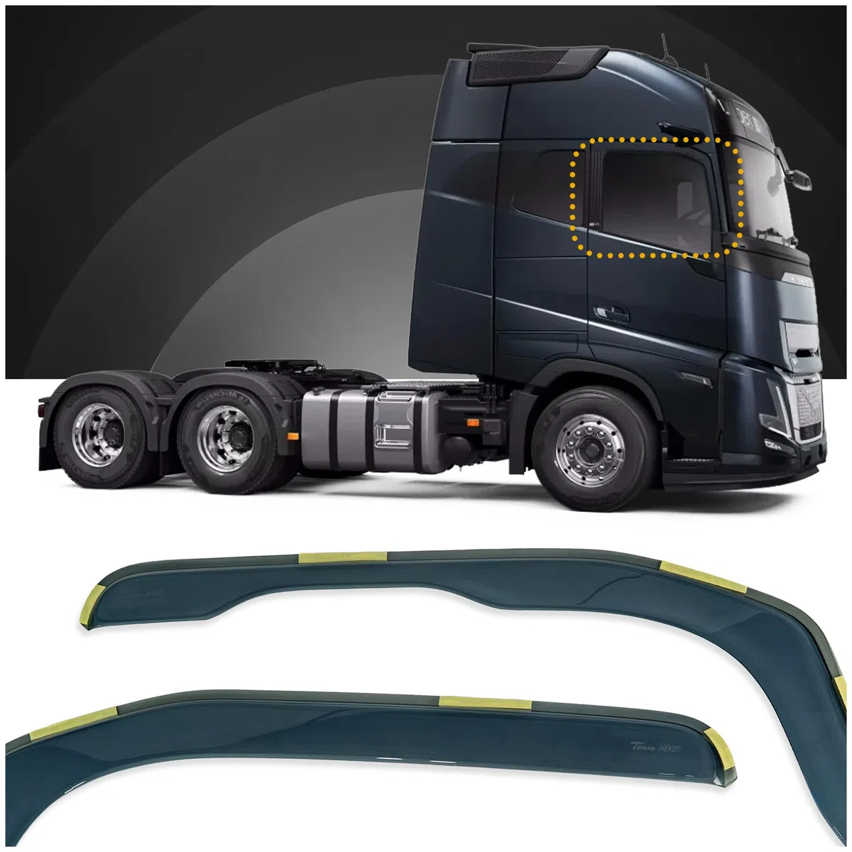 HEKO | Compatibile con Volvo FH Aero 2024+; Deflettori per Vetri Laterali; Anteriori; 2 pz; Deflettori d’Aria Antipioggia, Antiturbo, Oscurati, Aerodinamici; Installazione Rapida e Semplice