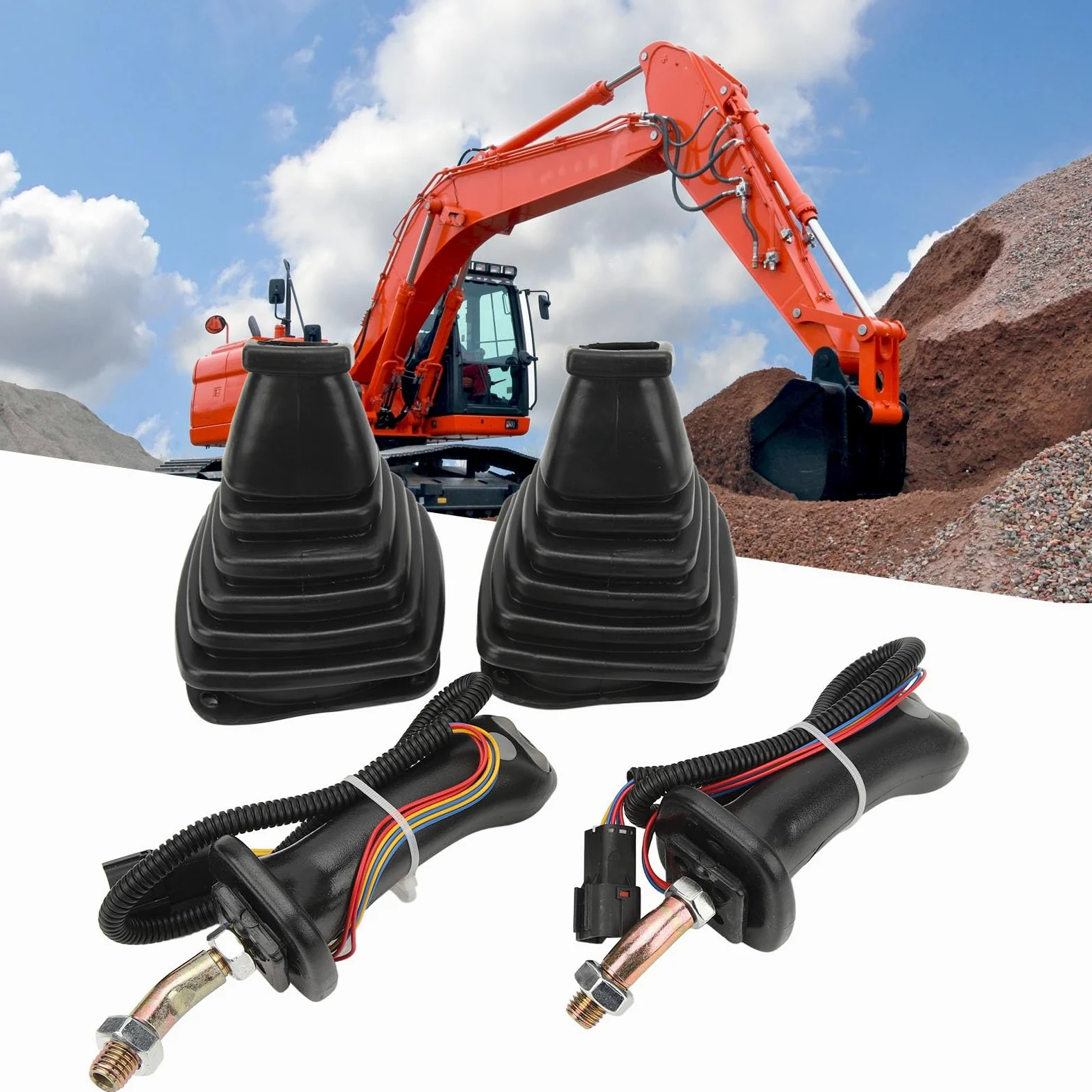Adatto per Mini Escavatore Maniglia Joystick Sostituzione Premium per Doosan DH DX150 215 225 300 370-9C, 2 Pezzi Leva a 3 Pulsanti in Lega di Alluminio ABS