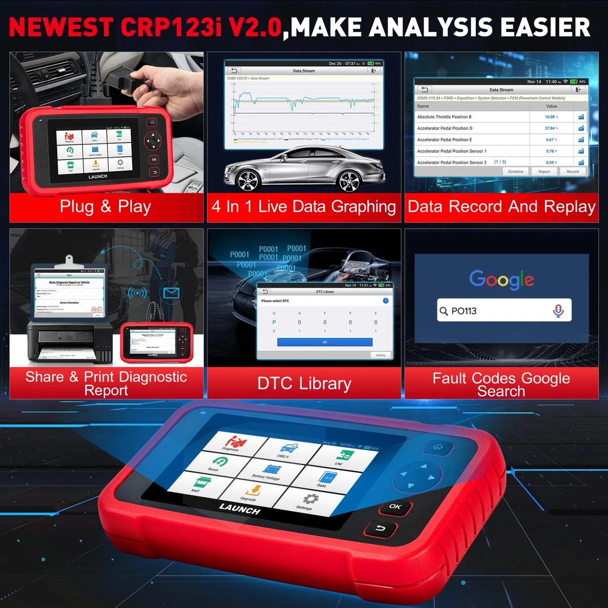 LAUNCH CRP123i V3.0 OBD2 Auto Diagnostica, Diagnosi Autos Professionale in Italiano, Veicoli Scanner con 4 Sistemi Diagnostici, 7+ Mantenimento Resets olio/Brake/SAS/ABS/DPF/BMS/ETS