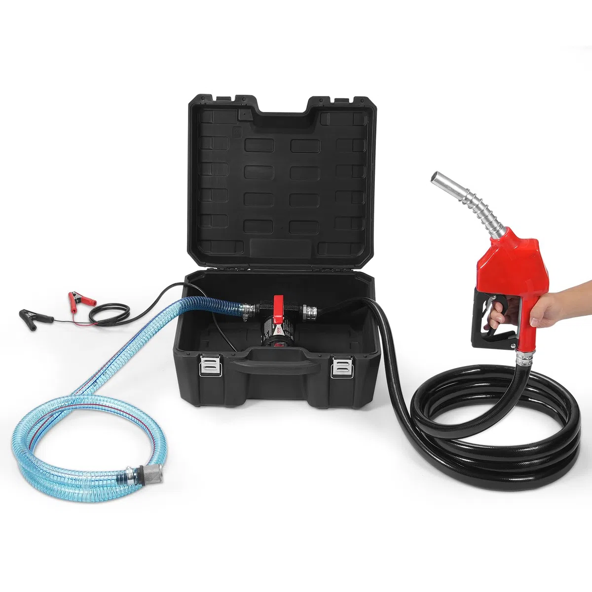 VEVOR Pompa di Trasferimento Carburante 12V 10 GPM 1/4 HP, Pompa di Trasferimento Diesel Elettrica Portatile con Ugello Carburante Flusso Elevato, Tubo Flessibile di Ingresso e Uscita