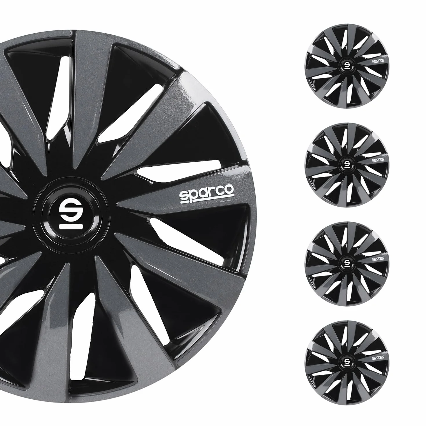 Sparco Set 4 copricerchi 16" pollici copriruota auto Lazio SPC1691BKGR nero grigio