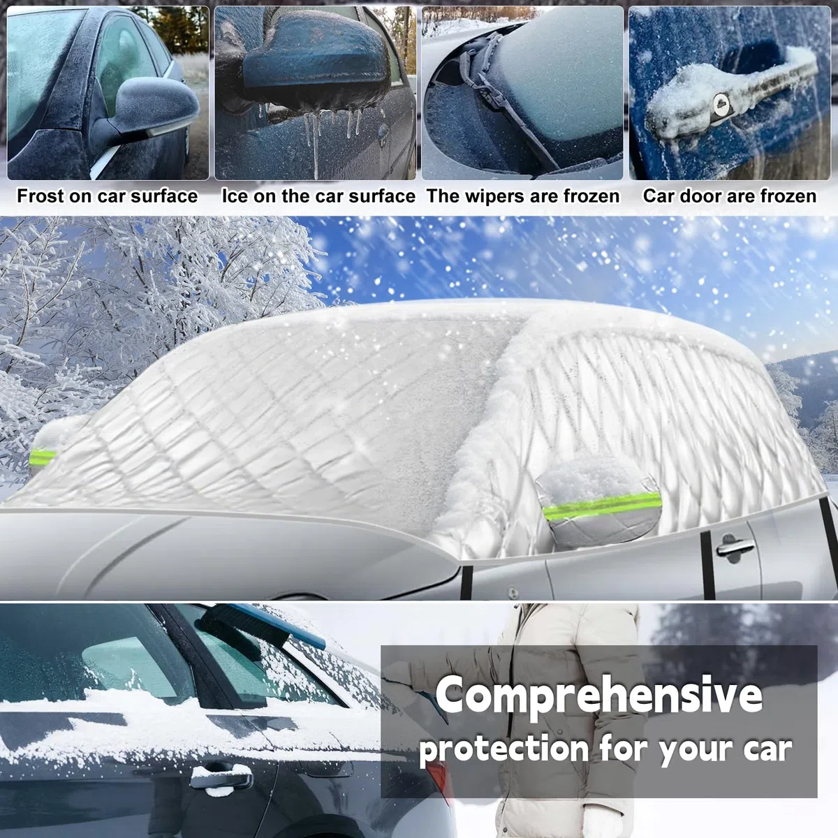 Mezza Copertura Portellone Universale 300X150X49cm, Perfetta Vestibilità Addensata per Metà Garage impermeabile Sostituzione per Fiat 500/Abarth 595, per Up/Seat MII, Antigrandine e Antineve